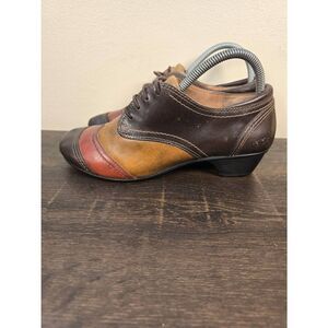 Taos Jive 2 Leather Multi-Color Oxfords Heels Shoes 39 8 Brown Red Tan